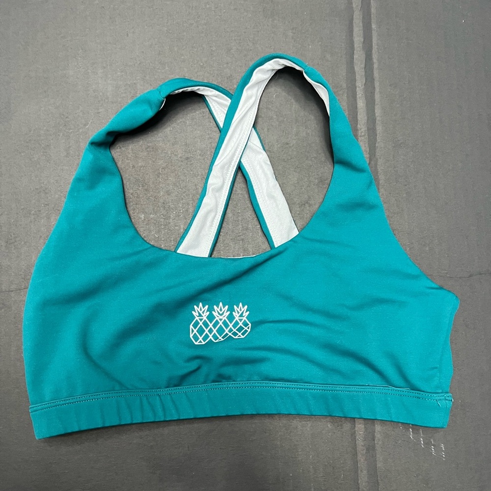 Teal Sports Bra with Pineapple Design